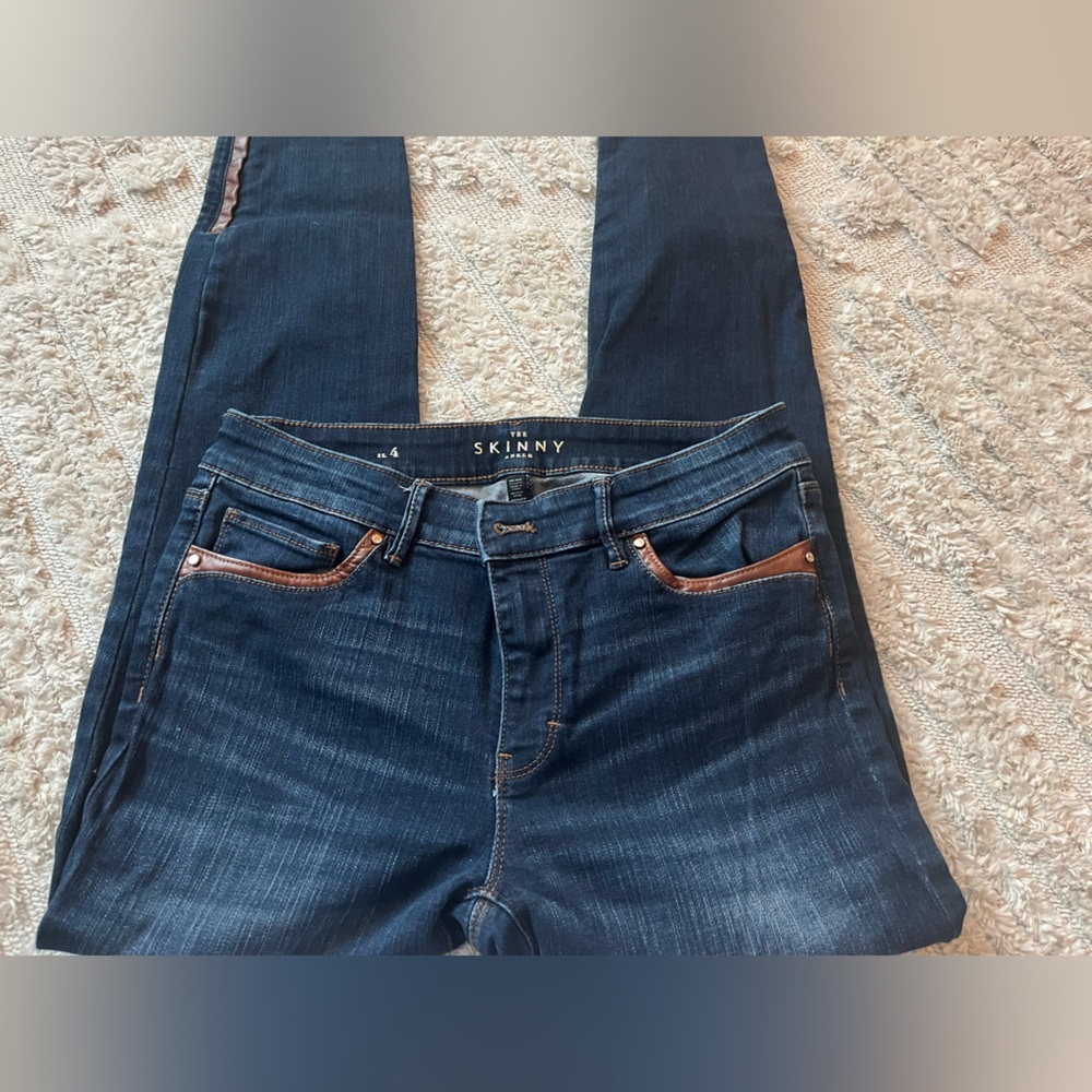 White House Black Market Women's Dark Blue Skinny Jeans with Copper Accents